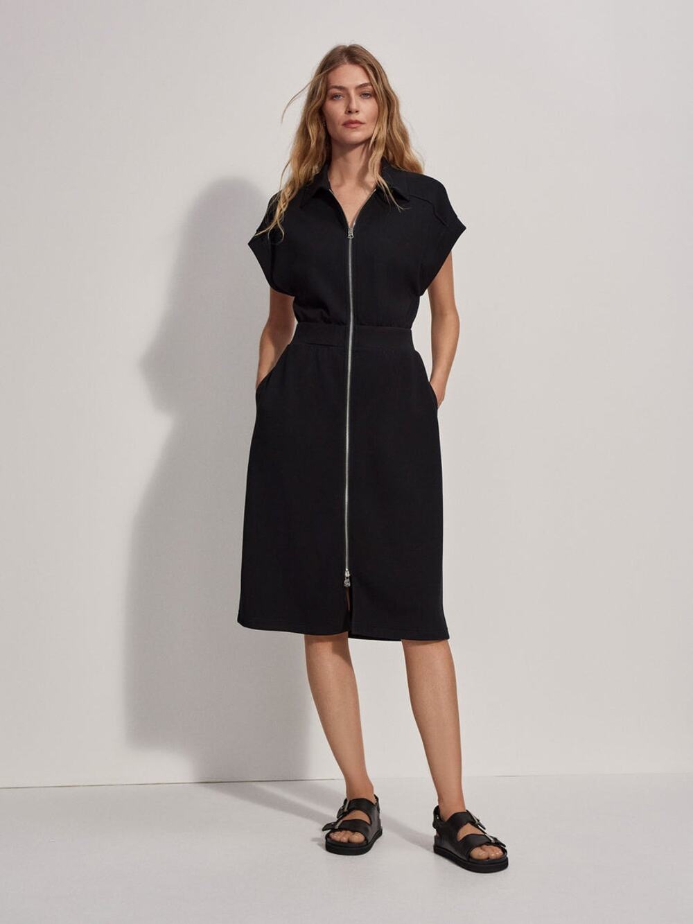 VARLEY x ANTHROPOLOGIE Louisa Zip Front Dress in Black VAR01926